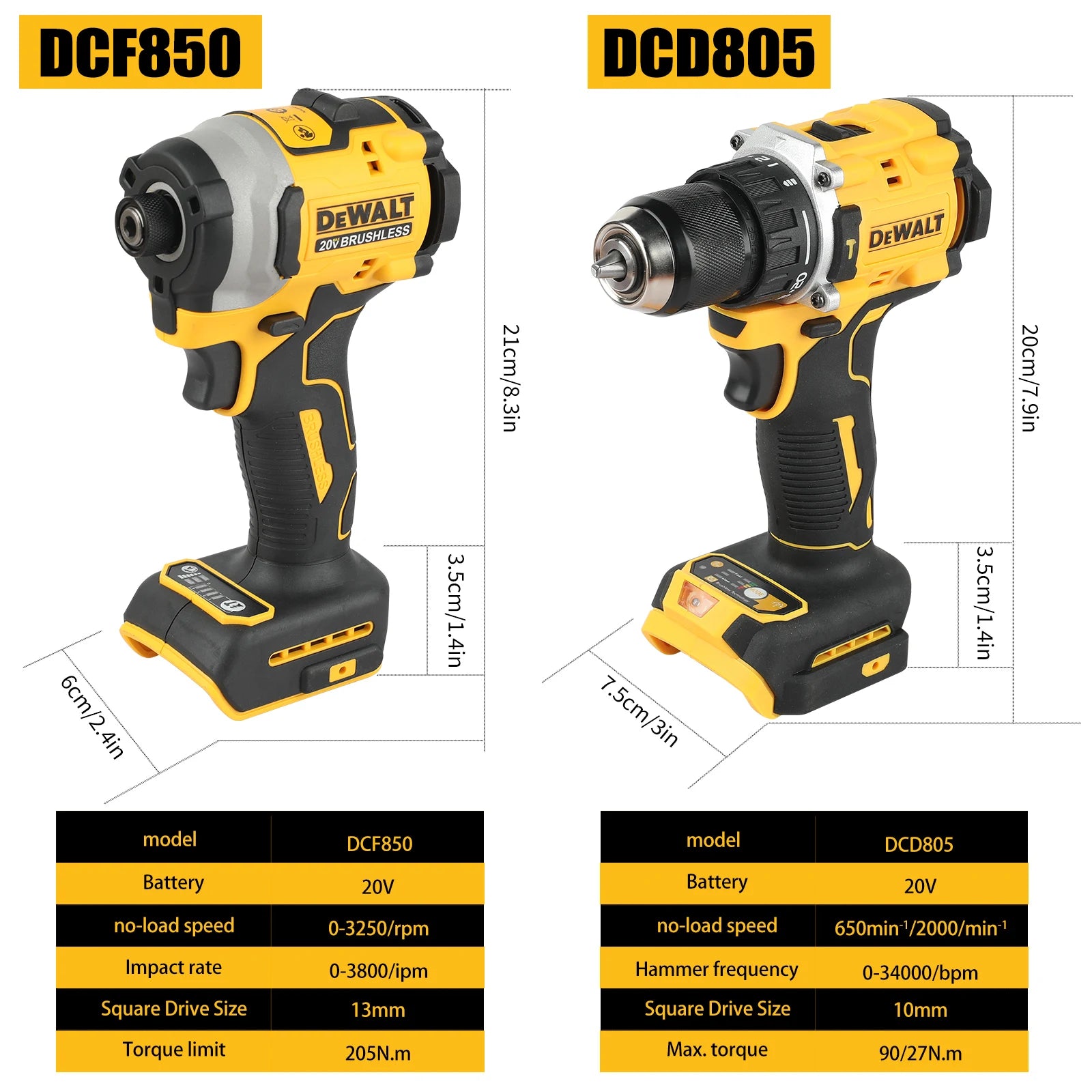 DeWalt brushless electric screwdriver, impact drill , kit DCD805 DCF850