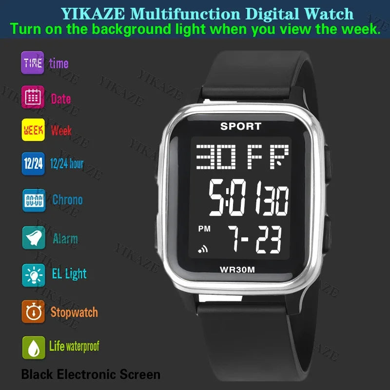 YIKAZE Sports Watch for Men Waterproof Multifunction Electronic Watch