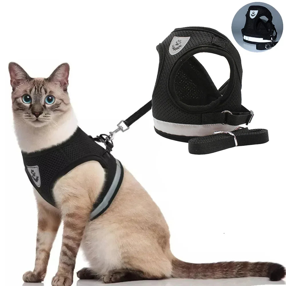 Cat Harness Lead Leash Set Adjustable Reflective Escape Proof Pet Mesh