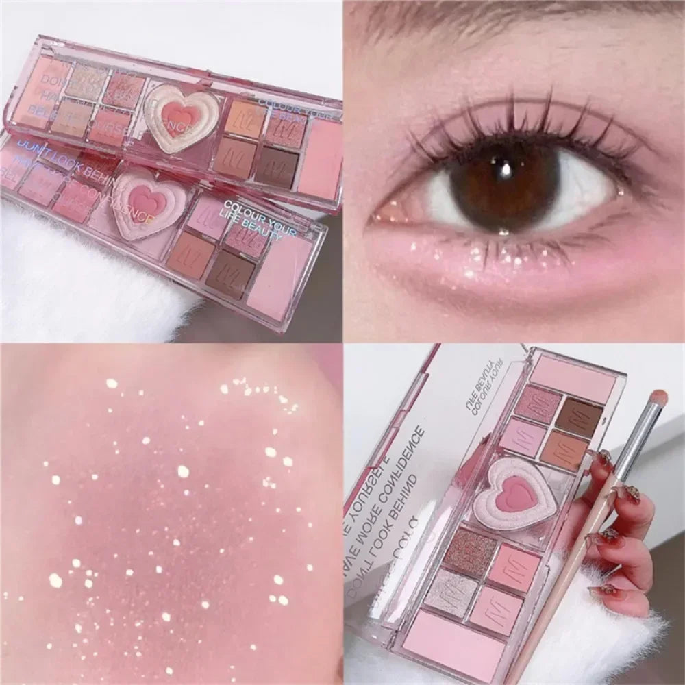 12Colors Love Heart Pink Eyeshadow Palette Natural Cool Tone Low Saturation