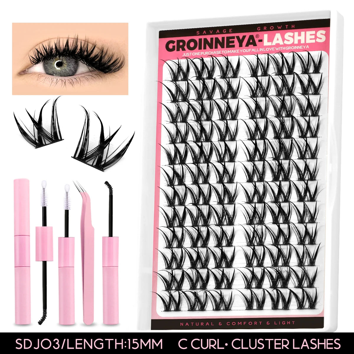 Lashes Clusters Set Extensions Kit Fake eyelashes Mix Lash Clusters with Lash Bond Seal and Lash Applicator Tool Makeup