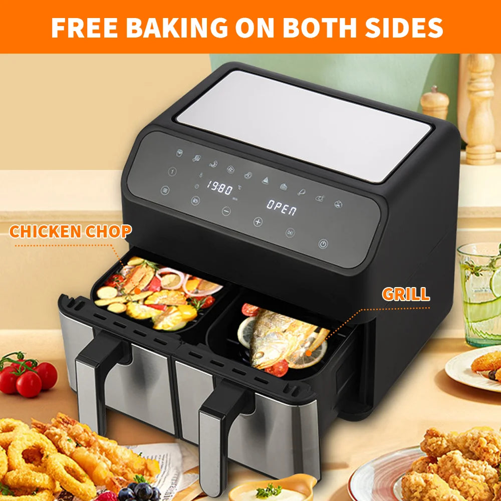 1800W 8L air fryer Dual zone heating 220-240V oil free air fryer Double Basket