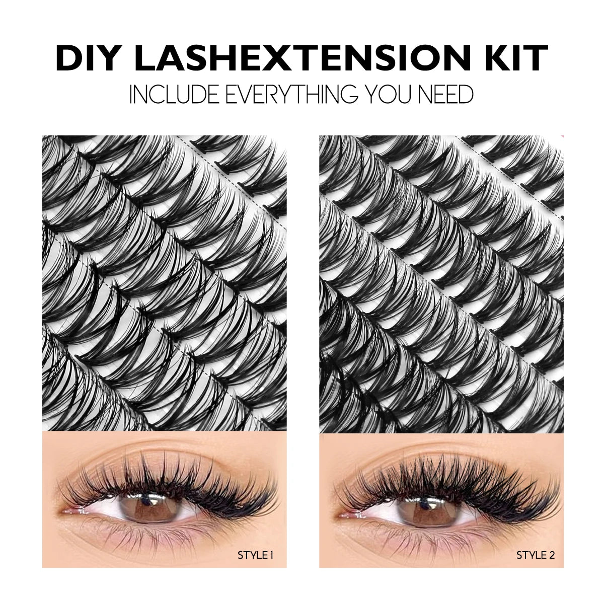 Lashes Clusters Set Extensions Kit Fake eyelashes Mix Lash Clusters with Lash Bond Seal and Lash Applicator Tool Makeup