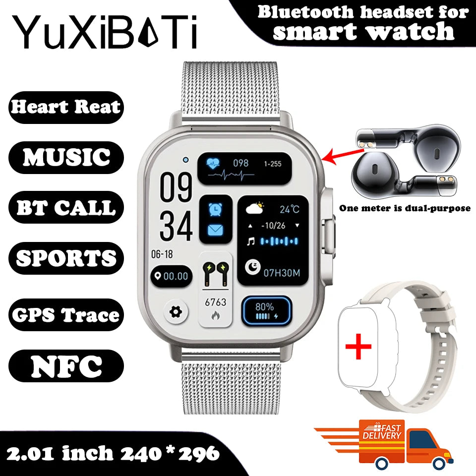 2024 Smart Watch 2 in 1 With Earphone Smartwatch Bluetooth Call Men Watch GPS