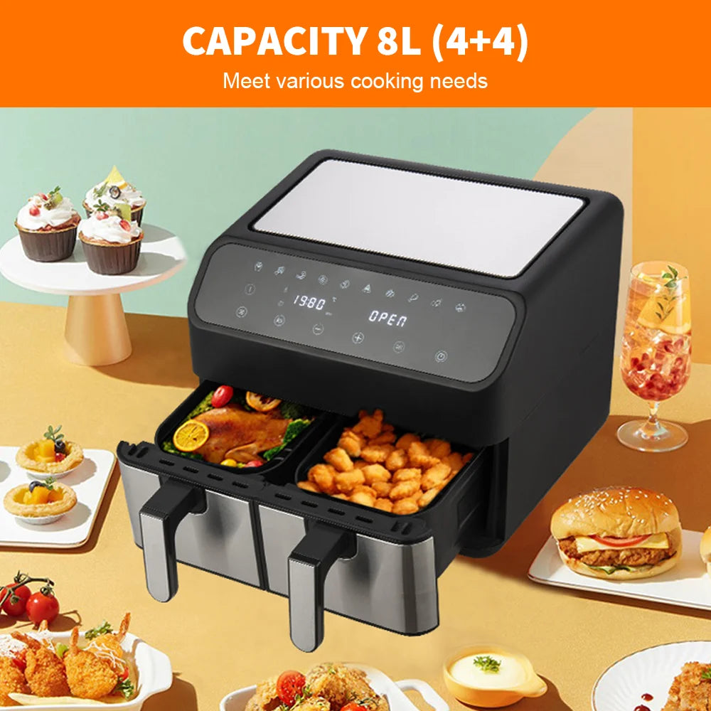 1800W /2400W  8L/9L hot air fryer Double Chamber air fryer Automatic Programmes