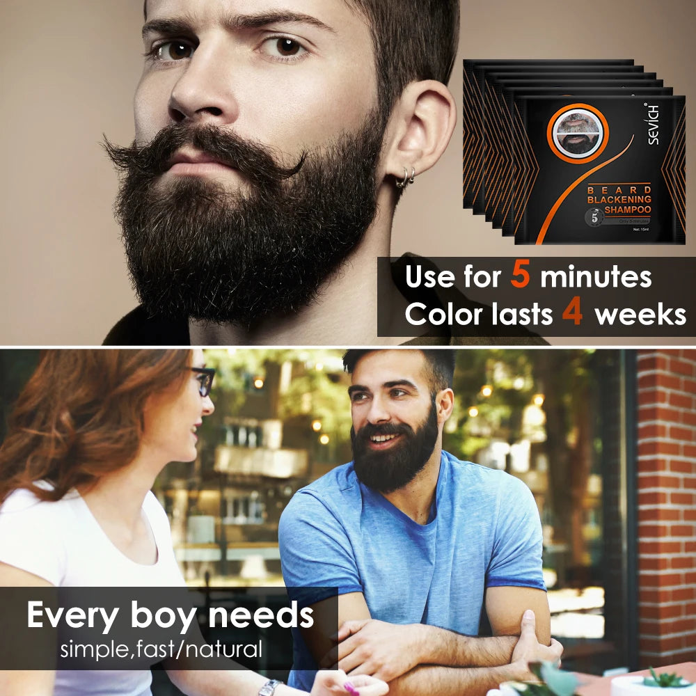 Instant Hair Dye Black Beard Shampoo Beard Paint Men Beard Coloring Dye Natural Temporary Black Moustache Shampoo Dropship