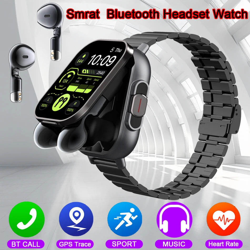 2024 Smart Watch 2 in 1 With Earphone Smartwatch Bluetooth Call Men Watch GPS