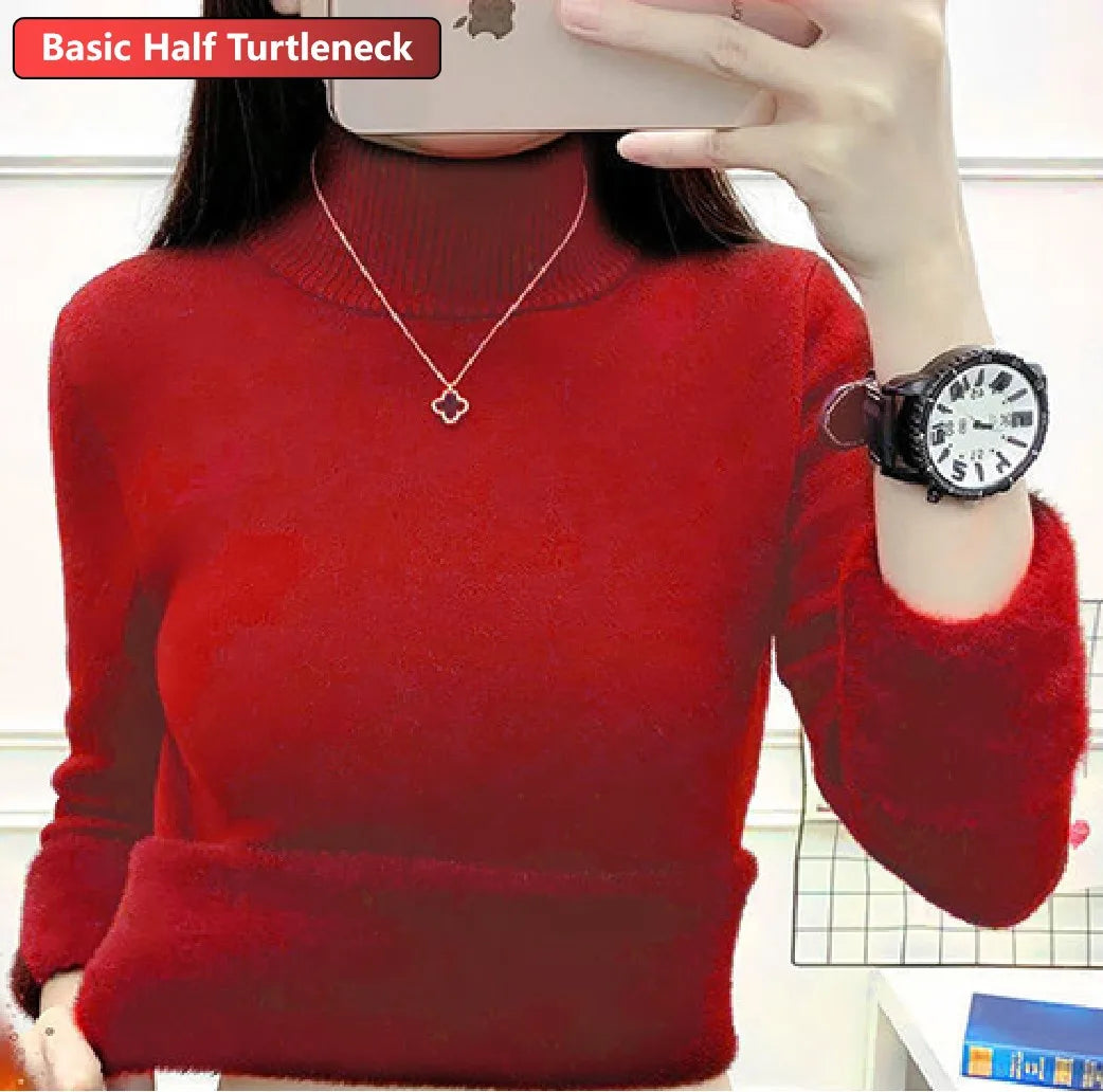 Turtleneck Winter Sweater Women Elegant Thicken Velvet Lined Warm Sweter