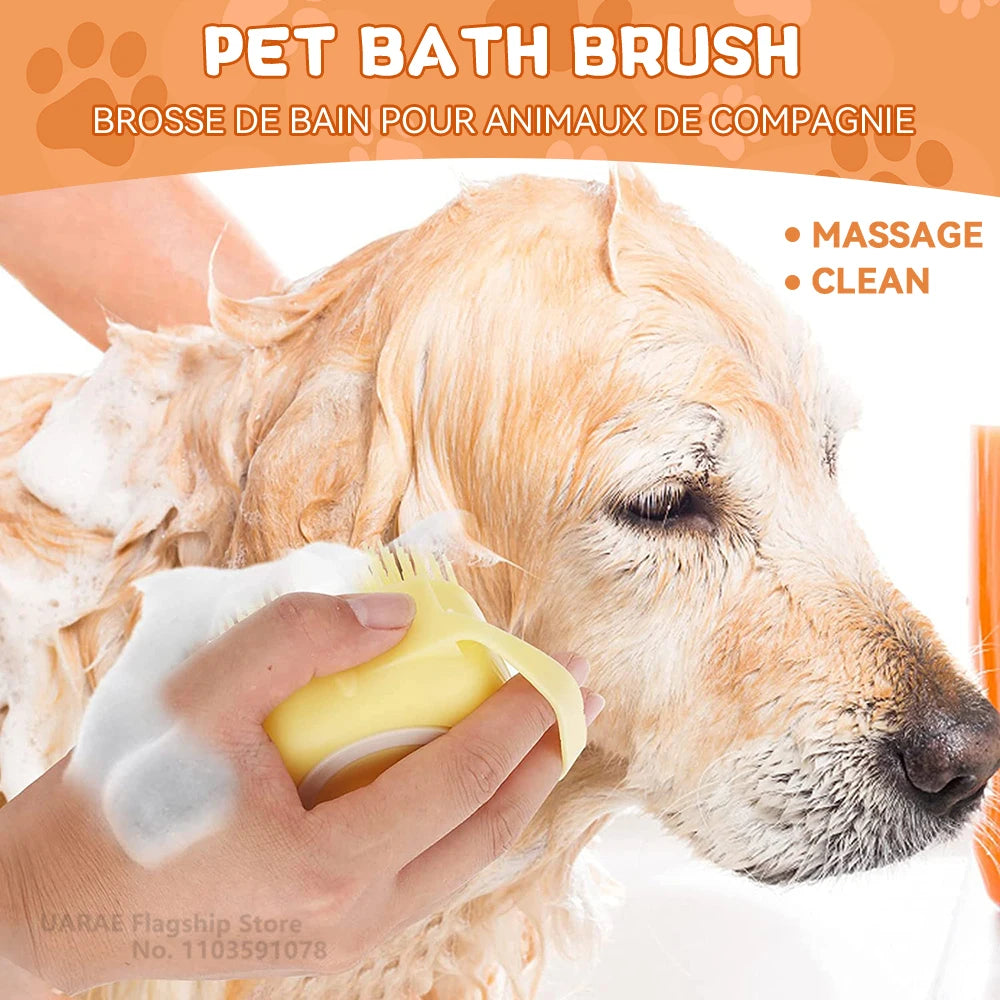 Dog Bathing Brush Pet Massage Brush Shampoo Dispenser Soft Silicone Brush Rubber