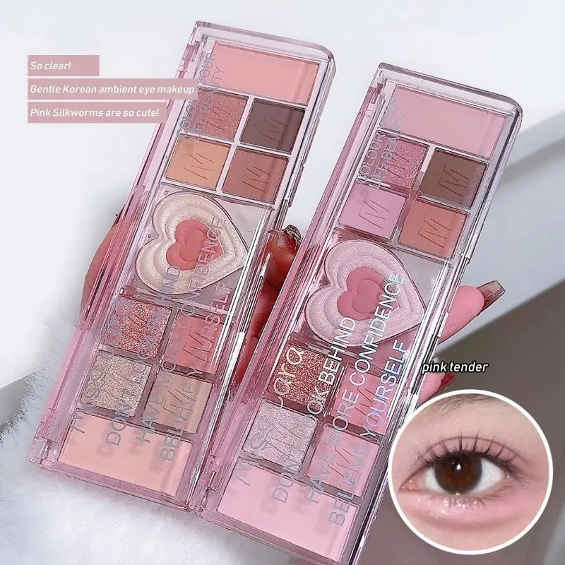 12Colors Love Heart Pink Eyeshadow Palette Natural Cool Tone Low Saturation