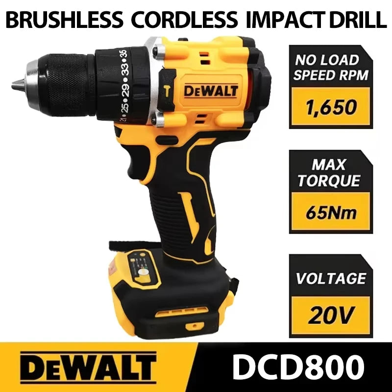 Dewalt DCD800 1650RPM  Impact Drill 1/2 Inch Brushless Lithium 20V Battery