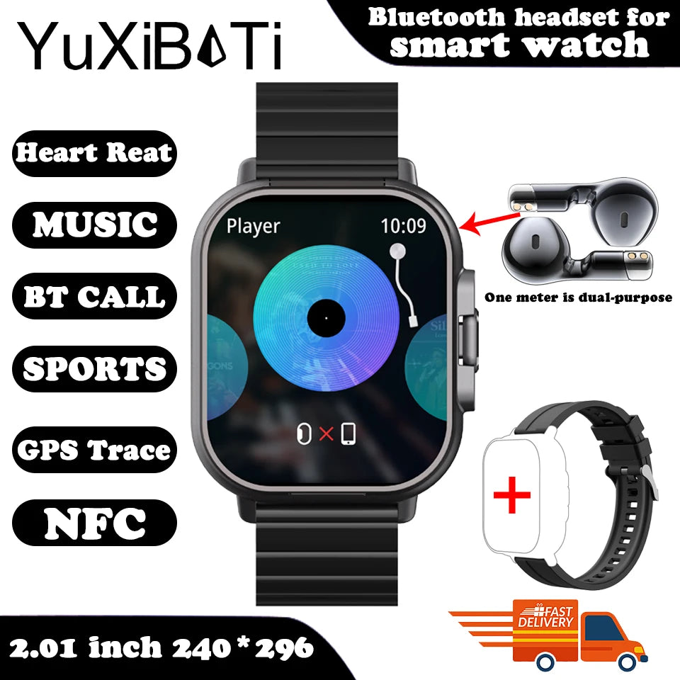 2024 Smart Watch 2 in 1 With Earphone Smartwatch Bluetooth Call Men Watch GPS