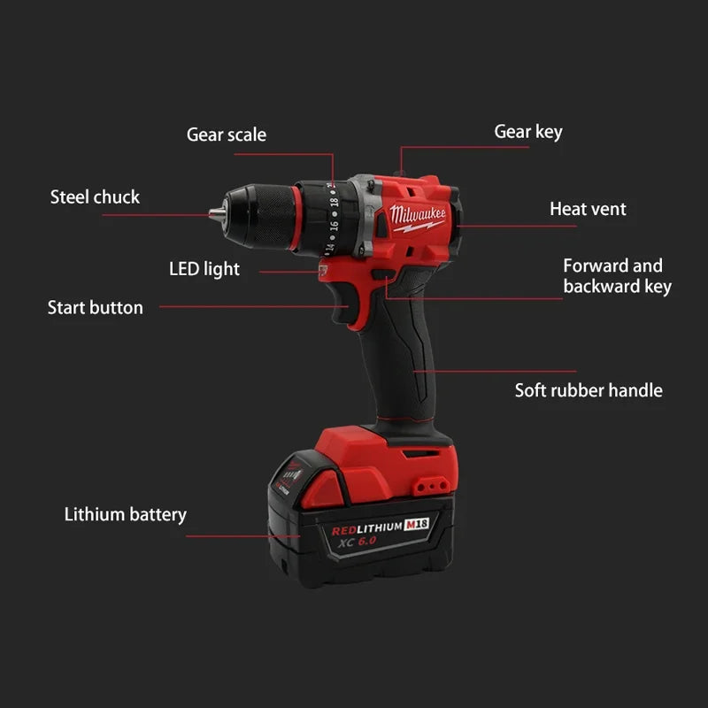 Milwaukee Brushless 18V Electric Drill 150N.mCordless Impact Drill18V Milwaukee