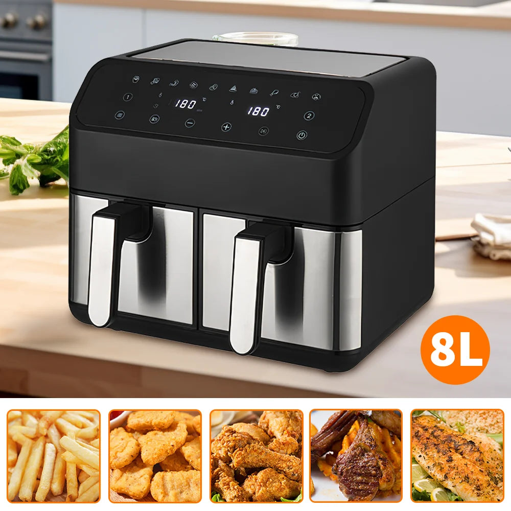 1800W /2400W  8L/9L hot air fryer Double Chamber air fryer Automatic Programmes