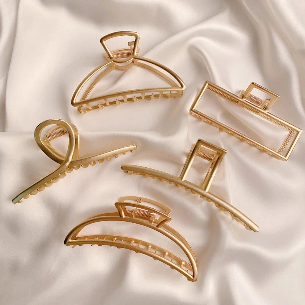 Gold Color Hollow Geometric Hair Clips Metal Hair Claw Cross Hairclip