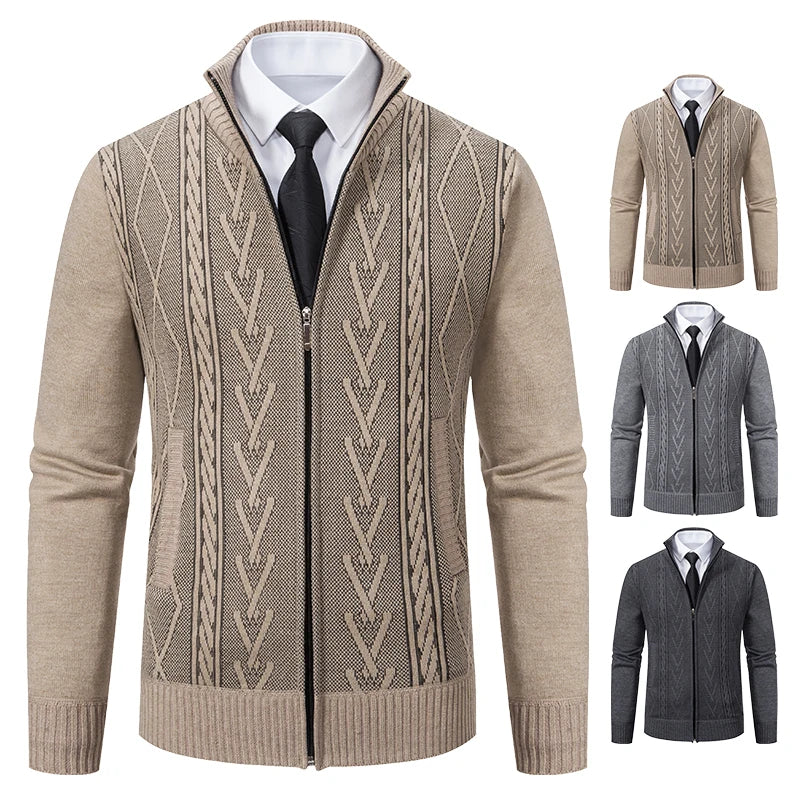 autumn and winter new cashmere padded warm casual men's knitted sweater coat