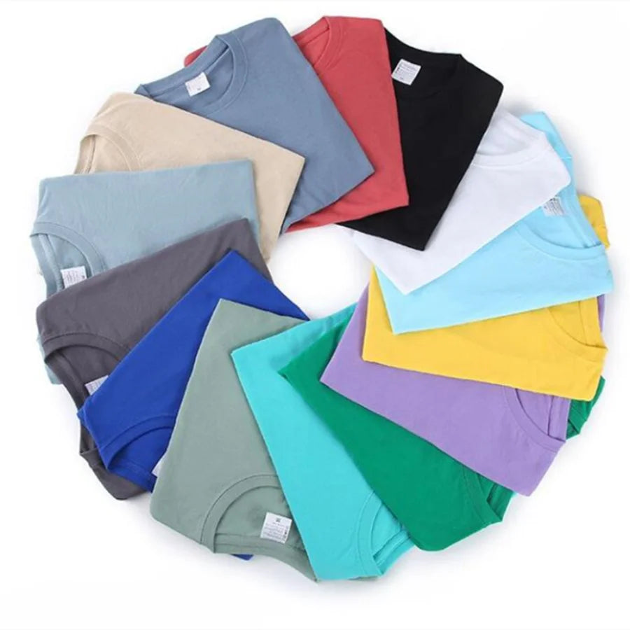 100% Cotton T-shirt Men Women Solid Color O Neck Short-sleeved Tops Summer