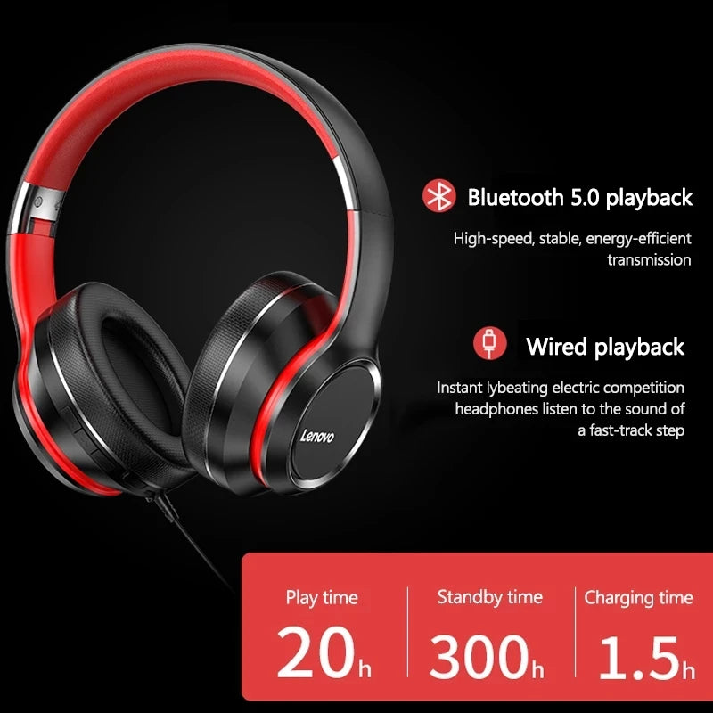 Lenovo HD200 Bluetooth Earphones Over-ear Foldable Computer Wireless Headphones