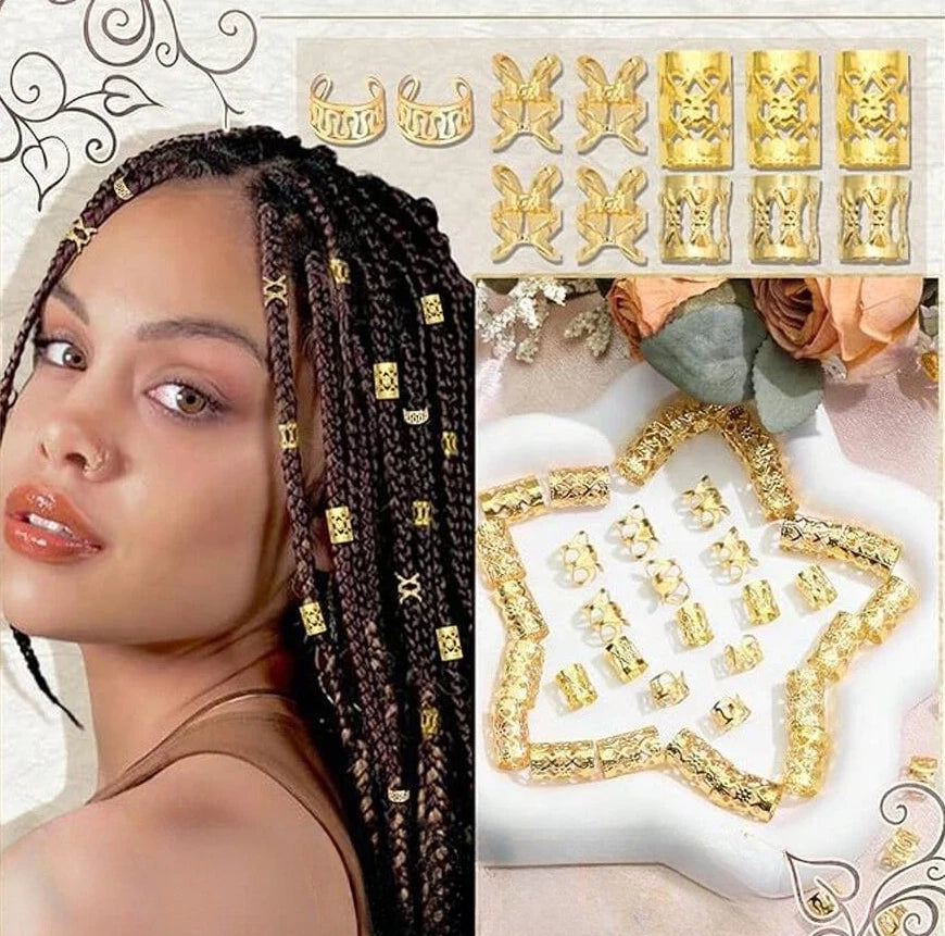 40PCS Alloy Hair Jewelry Hair Cuffs For Braids Metal Dreadlock Beads Hair Cuffs