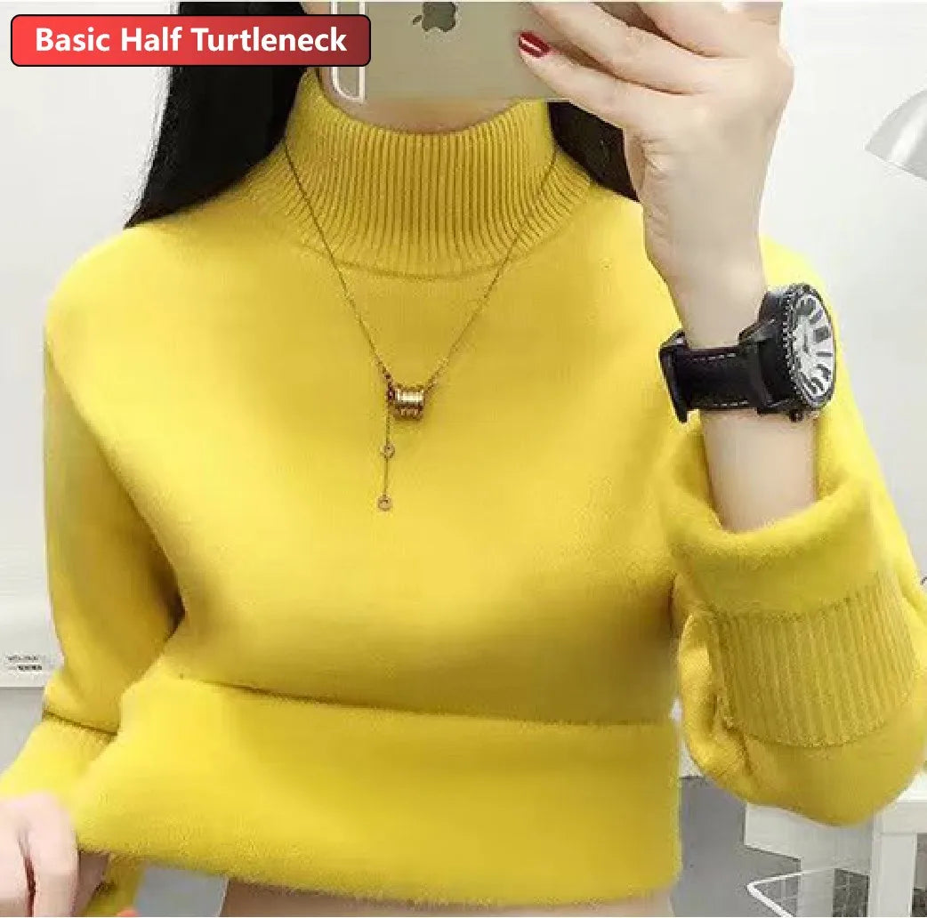 Turtleneck Winter Sweater Women Elegant Thicken Velvet Lined Warm Sweter