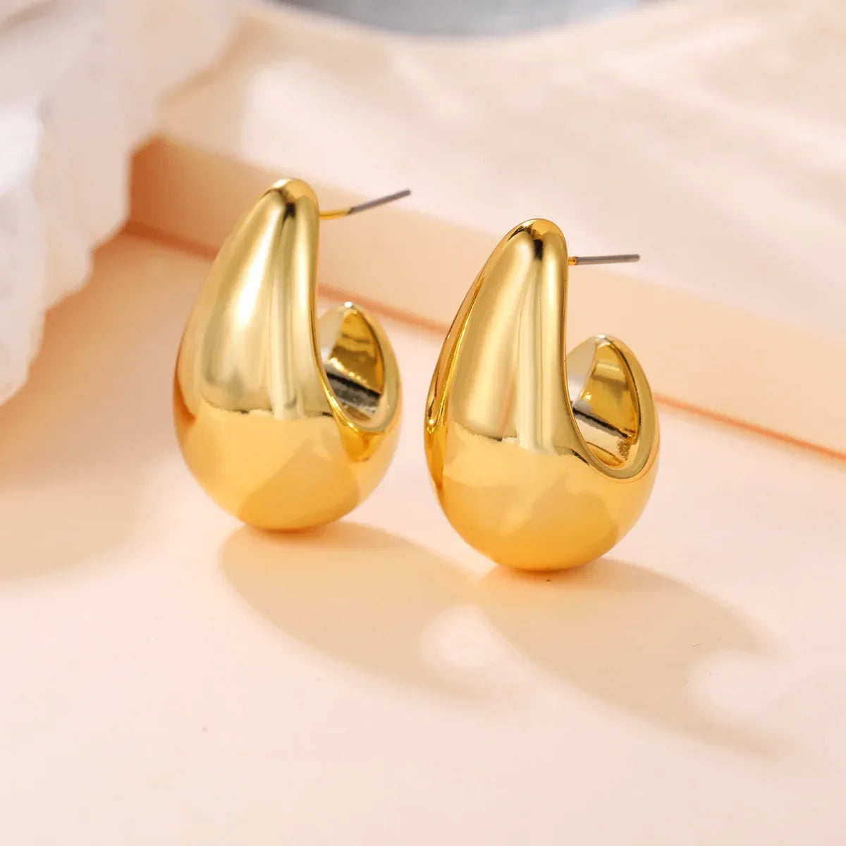 Vintage Chunky Dome Drop Earrings For Women Gold Plated Stainless Steel