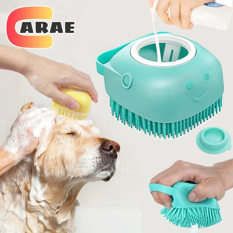 Dog Bathing Brush Pet Massage Brush Shampoo Dispenser Soft Silicone Brush Rubber