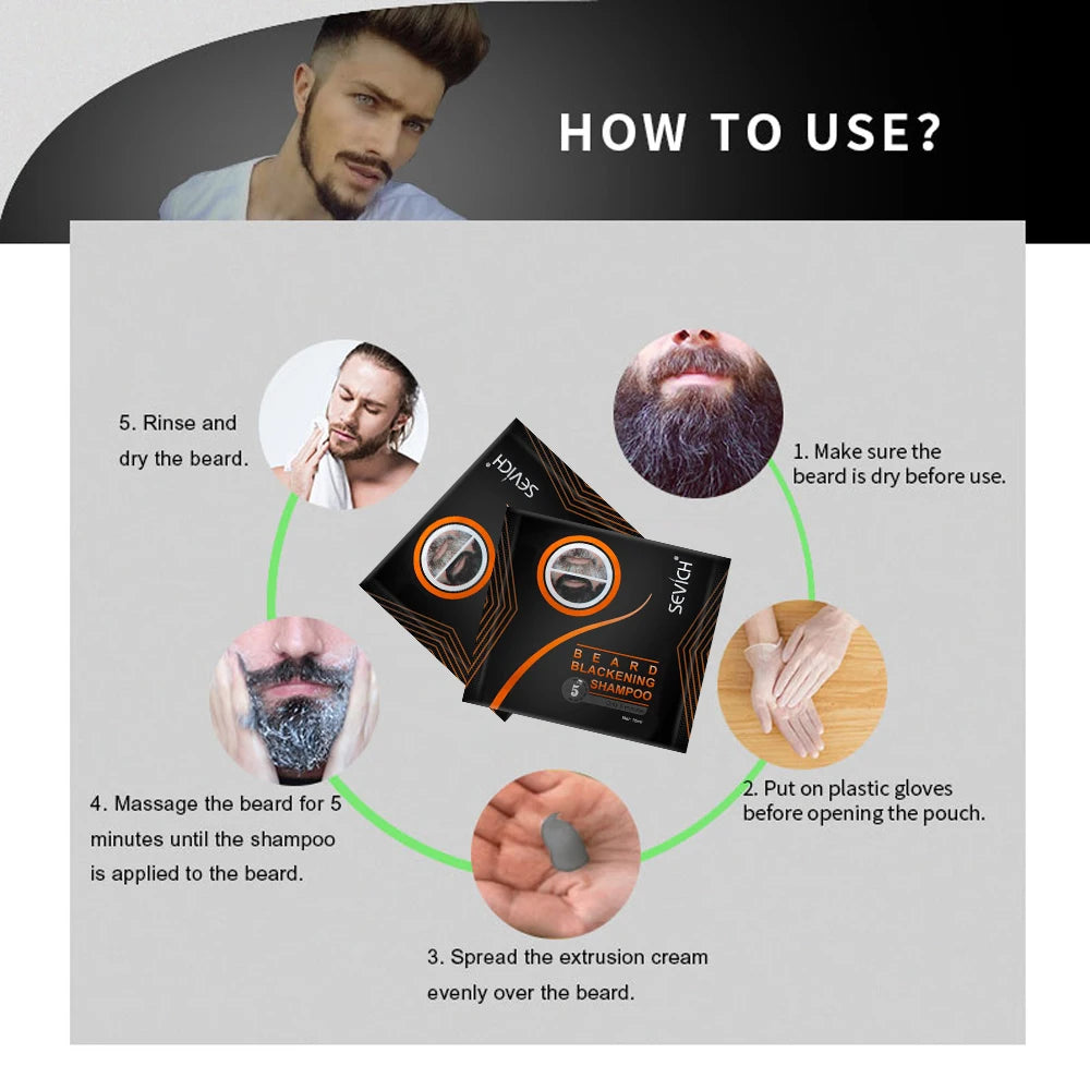 Instant Hair Dye Black Beard Shampoo Beard Paint Men Beard Coloring Dye Natural Temporary Black Moustache Shampoo Dropship