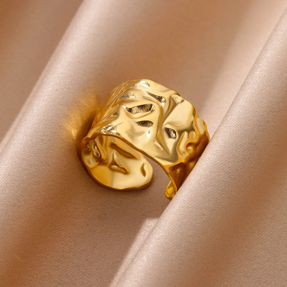 Irregular Geometric Chunky Opening Rings for Women Stainless Steel Gold Color