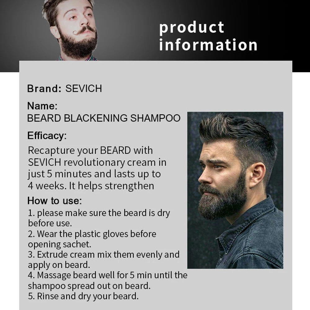 Instant Hair Dye Black Beard Shampoo Beard Paint Men Beard Coloring Dye Natural Temporary Black Moustache Shampoo Dropship