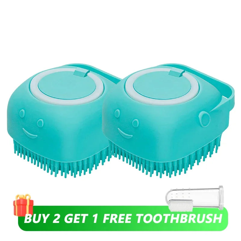 Dog Bathing Brush Pet Massage Brush Shampoo Dispenser Soft Silicone Brush Rubber