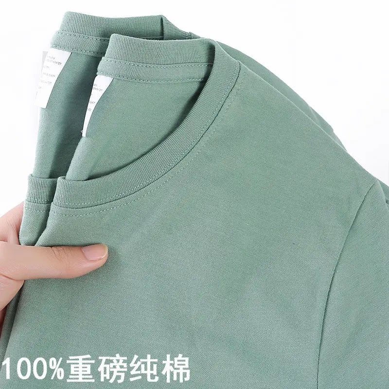 100% Cotton T-shirt Men Women Solid Color O Neck Short-sleeved Tops Summer