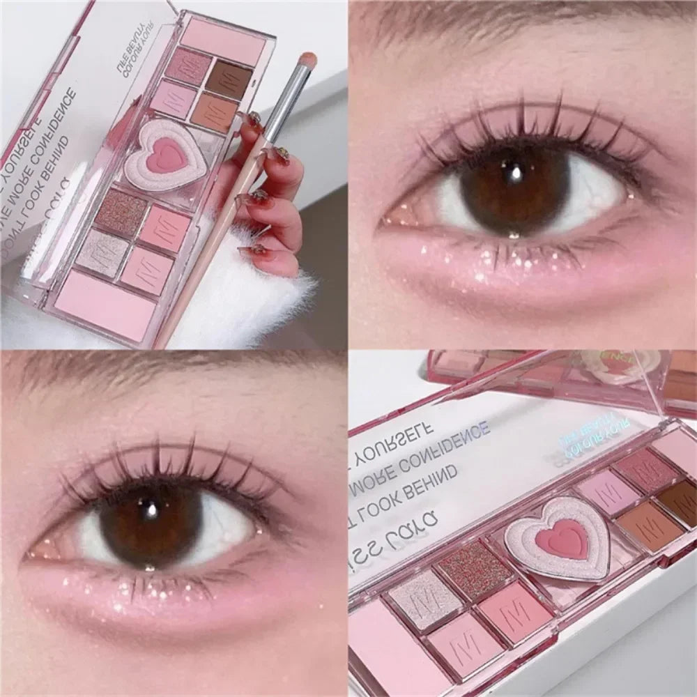 12Colors Love Heart Pink Eyeshadow Palette Natural Cool Tone Low Saturation