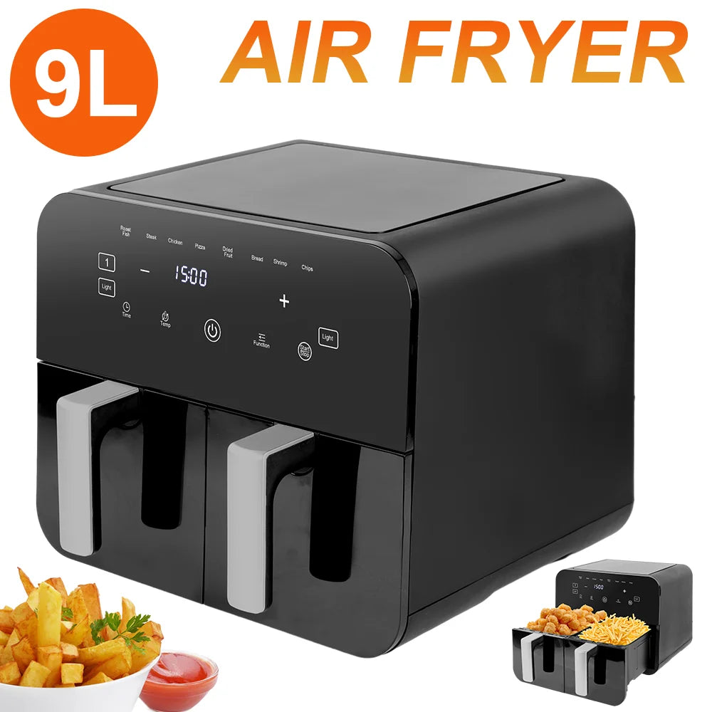 1800W /2400W  8L/9L hot air fryer Double Chamber air fryer Automatic Programmes