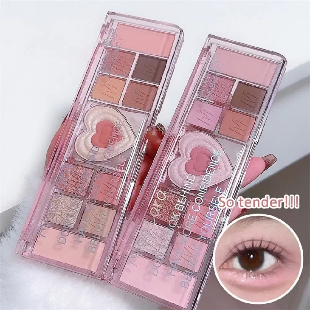 12Colors Love Heart Pink Eyeshadow Palette Natural Cool Tone Low Saturation