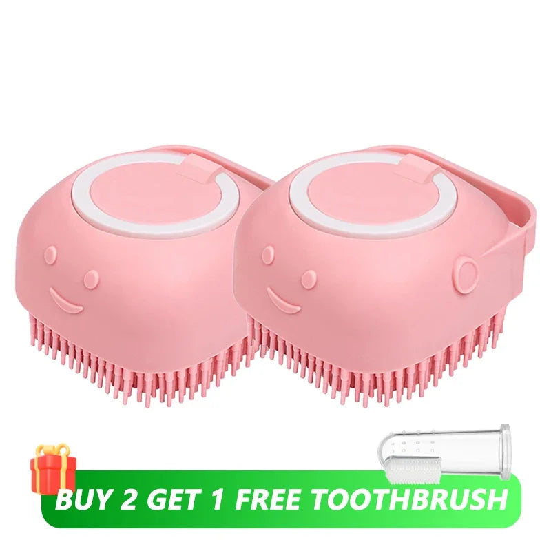 Dog Bathing Brush Pet Massage Brush Shampoo Dispenser Soft Silicone Brush Rubber