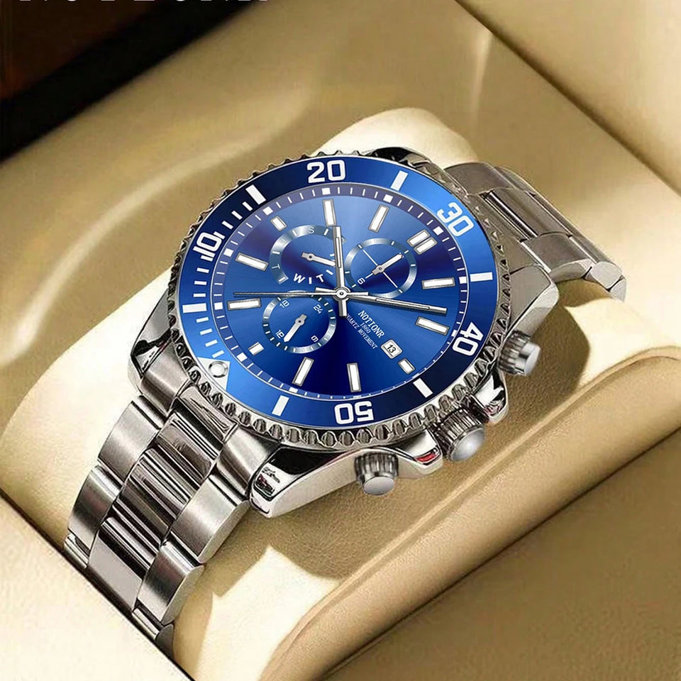 Luxury Men's Business Watches Men Silver Stainless Steel Quartz Watch Male