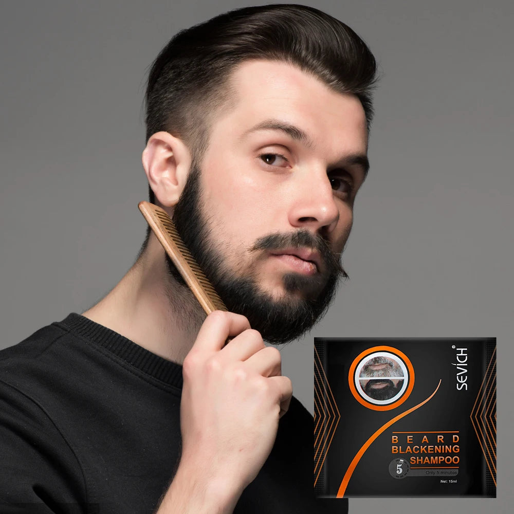 Instant Hair Dye Black Beard Shampoo Beard Paint Men Beard Coloring Dye Natural Temporary Black Moustache Shampoo Dropship